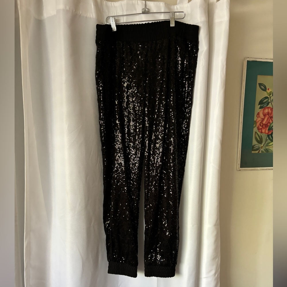Size L I Iove Ronson black sequin jogger pants
